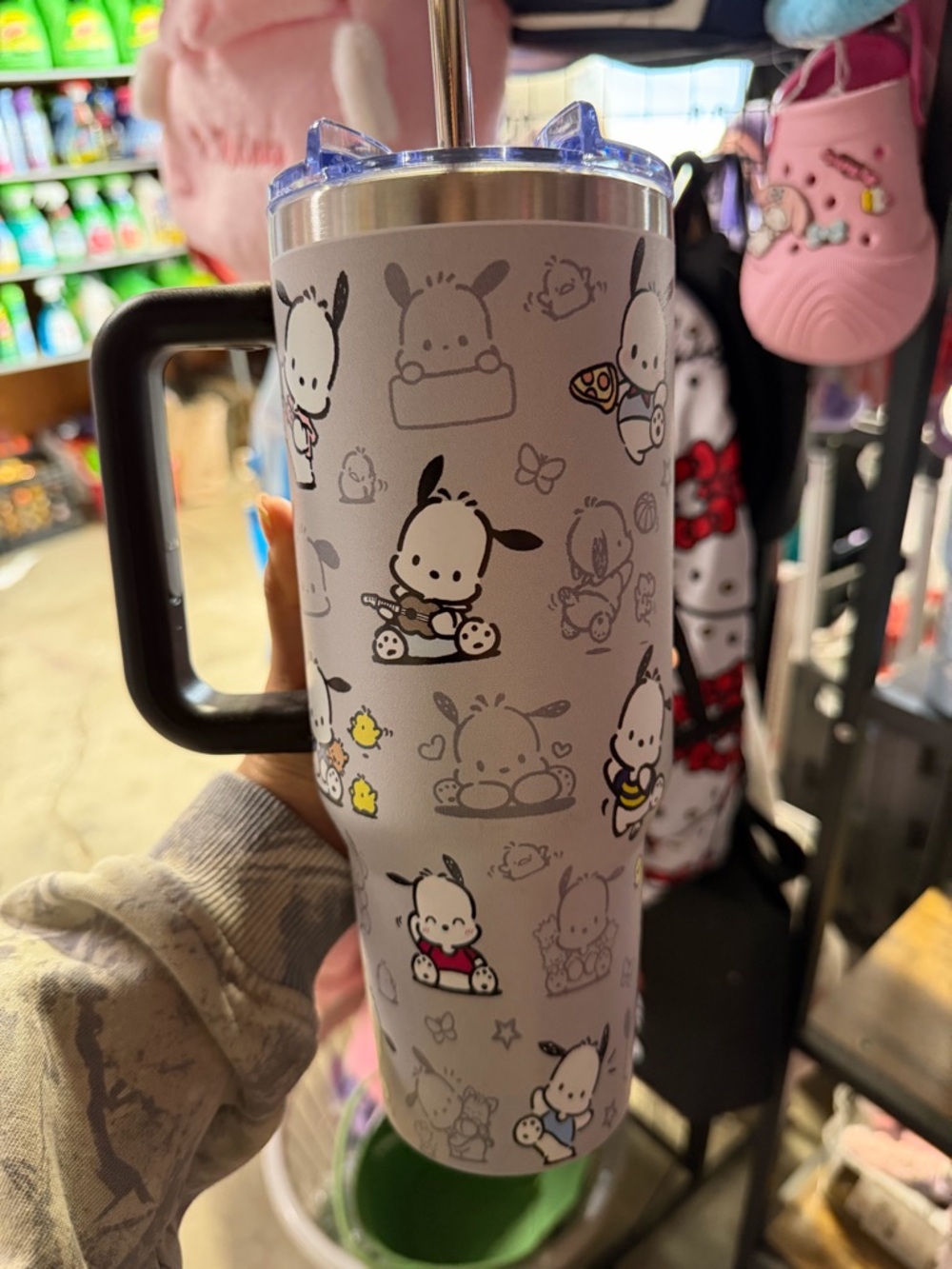 Cute Character Travel Tumbler - Gray with Black Handle